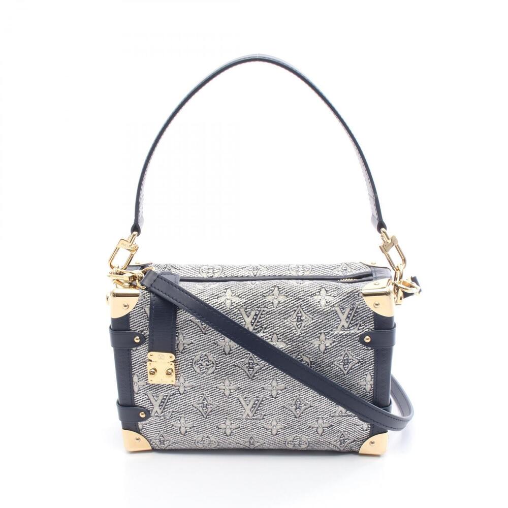 Louis Vuitton Side Trunk Handbag Canvas Leather Monogram Jacquard Navy Blue